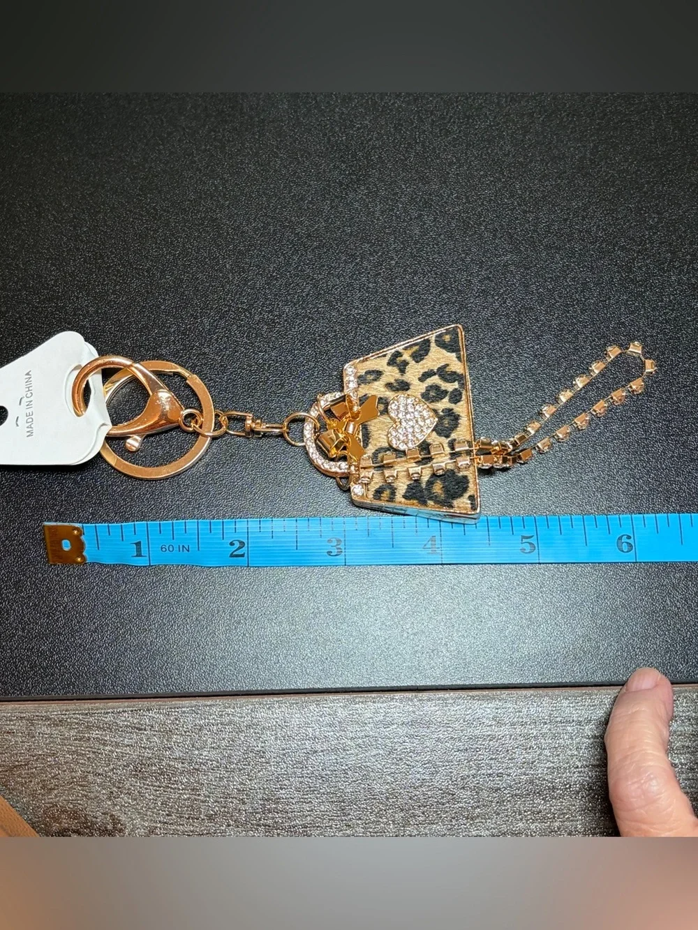 Leopard Print Purse Charm Keychain - Gold with Crystal Accents